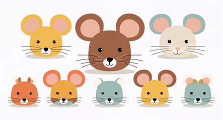 Obraz premium Set bundle of mouse minimalist childish style illustration on plain white background