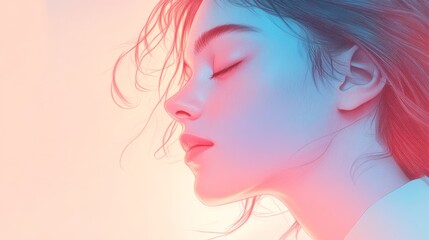 Serene Profile of a Young Woman with Soft Light and Gentle Colors in Abstract Style