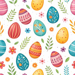 bright and playful easter egg pattern on a clean white background, perfect for festive decor, gift wrap, and holiday-themed projects