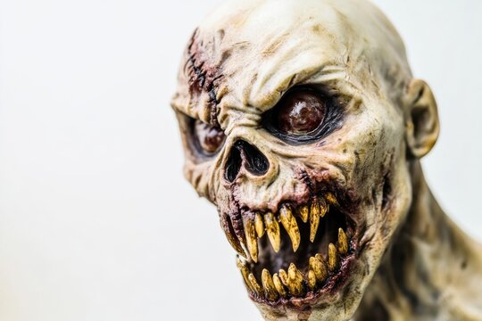 A gruesome zombie head model with sharp teeth