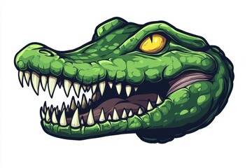 Obraz premium A fierce green alligator head bares sharp teeth