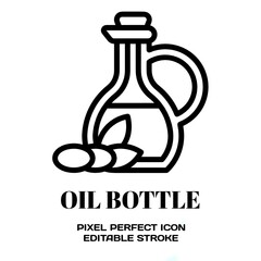 olive oil bottle symbol, featuring an editable stroke outline icon isolated on white background flat vector illustration. Pixel perfect