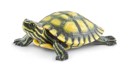 Fototapeta premium Realistic Image of a Yellow-Bellied Turtle on a White Background in Natural Pose