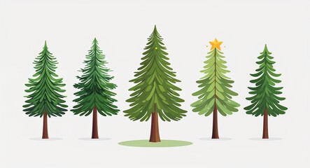 Obraz premium Set bundle of fir tree minimalist childish style illustration on plain white background