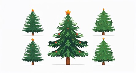Fototapeta premium Set bundle of fir tree minimalist childish style illustration on plain white background