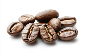 Fototapeta premium Perfectly roasted coffee beans scattered on white surface