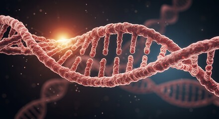 Double helix dna strand with bright light shining through it
