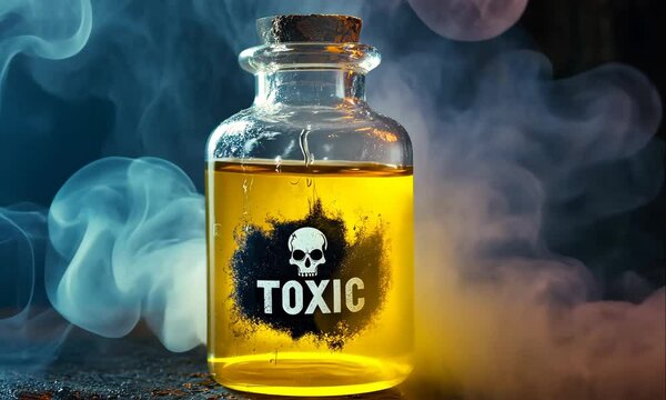 glass bottle with yellow toxic liquid animation