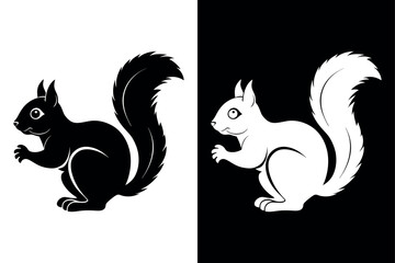 Squirrel Silhouette Vector Icon High-Quality Design on Black White Background