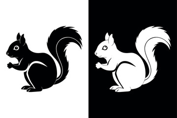 Squirrel Silhouette Vector Icon High-Quality Design on Black White Background