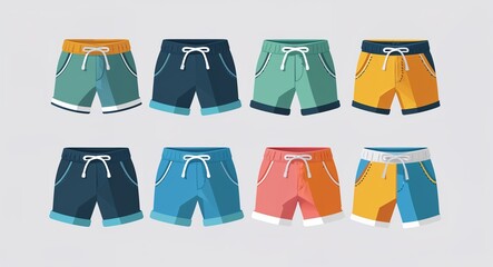 Set bundle of shorts minimalist childish style illustration on plain white background