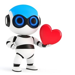Fototapeta premium Friendly Robot Holding a Red Heart 3D Render of a Cute Cartoon Robot