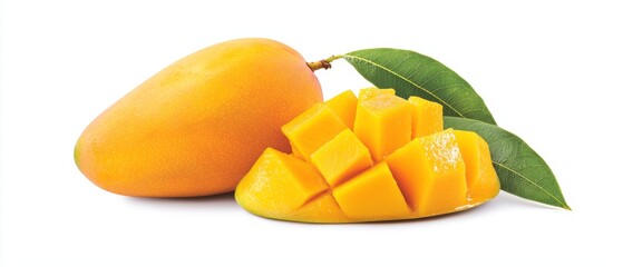 Fototapeta premium Golden mango tropical natural juicy sun-kissed ripe sweet succulent bright rich organic fresh paradise yellow-orange delicious hydrating revitalizing vitamin-packed perfect ripeness orchard-picked