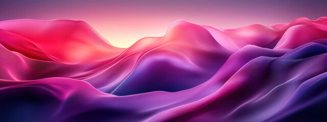 Obraz premium Abstract Purple Pink Wave Landscape Digital Art: Serene Sunset Hues in a Dreamlike Digital Artwork