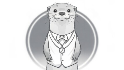 Fototapeta premium creative exotic pets A charming illustration of an otter in a tuxedo with a bow tie and necklace, exuding a whimsical personality.