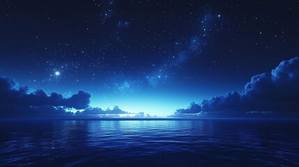 night sky with stars and clouds over the ocean