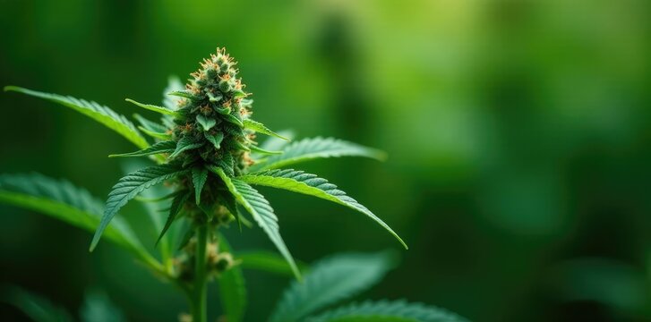 Cannabis plant with CBG buds growing on a branch, hemp, leaves, cannabis