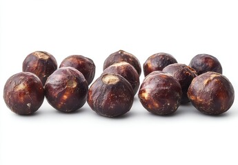 Large Brown Polished Chestnuts Arranged Neatly Against a Clean Background for Culinary and Autumn-Themed Stock Photography Use