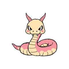 Pink and Beige Cartoon Snake with Fierce Expression Perfect for Stickers and Merch
