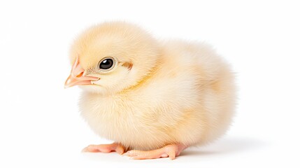 Fototapeta premium Adorable Fluffy Yellow Baby Chick on White Background