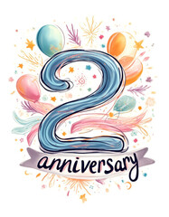 2nd anniversary celebration design with balloons and festive elements for cards and posters