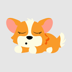 corgi sleeping peacefully with its paws tucked under its head. The fluffy puppy looks relaxed and cozy, making it perfect for pet-related designs, greeting cards, stickers