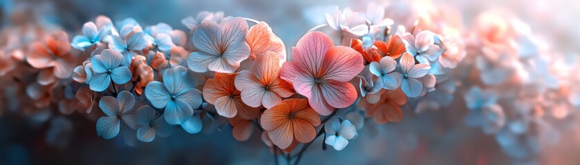 Obraz premium Digital artwork of a heartshaped arrangement of stunning flowers, intricate bouquet with soft gradients and highlights, hyperrealistic details, Midjourney v6