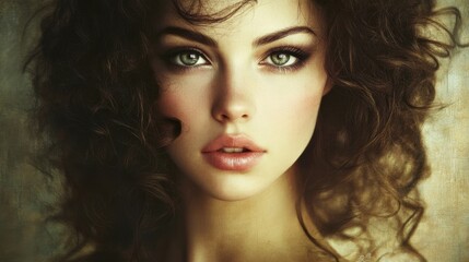 Fototapeta premium beautiful woman portrait green eyes curly hair