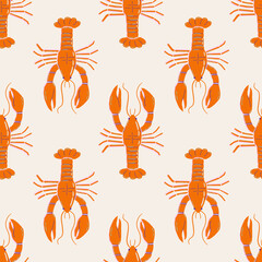 Seamless vector pattern with abstract lobster illustration. Marine animal silhouette on background. Sea food texture for wallpaper, textile, fabric, wrapping paper