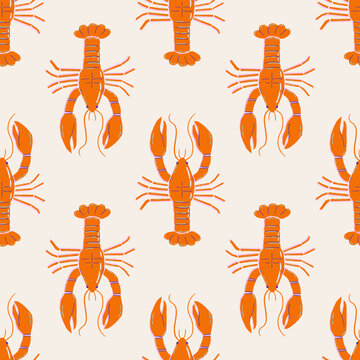 Seamless vector pattern with abstract lobster illustration. Marine animal silhouette on background. Sea food texture for wallpaper, textile, fabric, wrapping paper