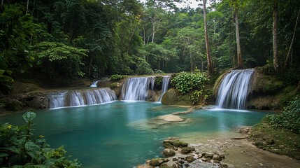 Serene Waterfall Paradise: Lush Tropical Oasis