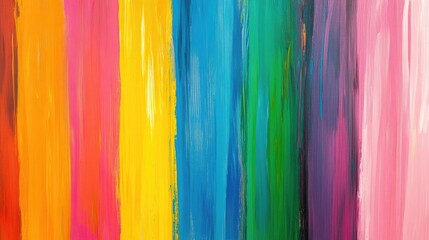 Vibrant Vertical Brush Strokes of Rainbow Colors on Canvas