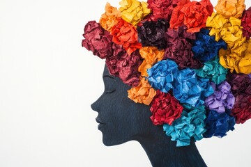 Colorful Paper Flowers on Silhouetted Woman Profile