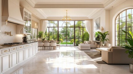 Fototapeta premium luxurious modern home interior design with open kitchen and larg