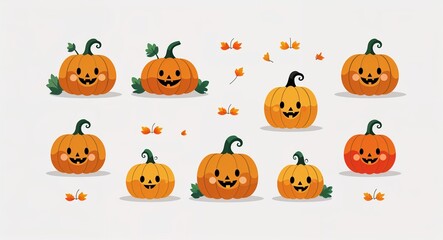 Obraz premium Set bundle of pumpkin minimalist childish style illustration on plain white background