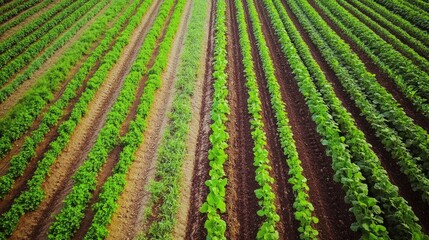 A farm with intercropping techniques, where different plant species thrive together for maximum soil health.