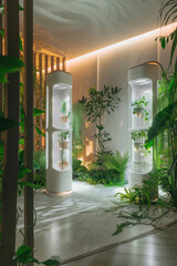 A home environment powered by biodegradable batteries, emphasizing sustainable energy storage and waste reduction