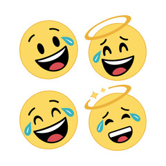 Flat yellow emoji collection. Happy smile, sad crying face and angry facial expressions. Emoticons vector icons set