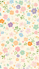 Obraz premium Design an elegant pattern featuring small, colorful flowers in shades of pink and purple on a cream background 