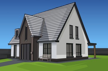 white house with green grass