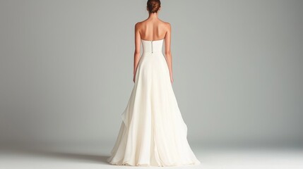 Fototapeta premium Elegant bride, back view, studio shot, simple background, wedding dress