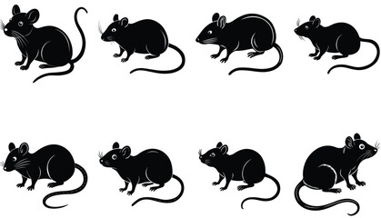 Mouse vector shilhouette bundle. Rat vector shilhouette bundle 