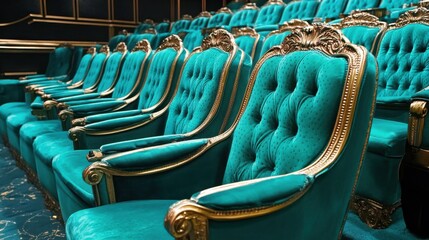 Obraz premium luxurious teal and gold movie theater seating