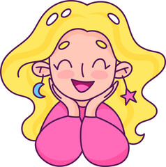cartoon funny girl, character doodle sticker design