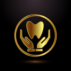 Dental care icon design illustration. Teeth care icon for dentist, dental clinic. Gold color style