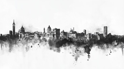 Fototapeta premium Istanbul city skyline in black and white watercolor sketch with historic architecture and urban landscape on a white background