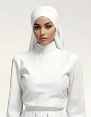 Elegant traditional muslim attire in white for cultural and fashion concepts