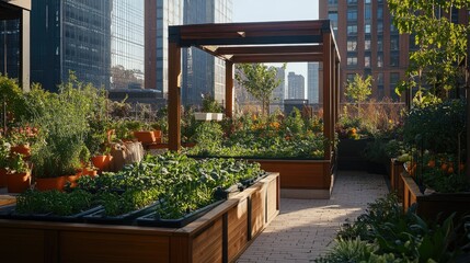 A small-scale urban farm growing fresh vegetables sustainably on a rooftop garden.