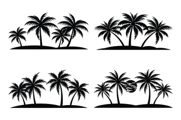 Set of palm tree silhouette vector illustration  on white background