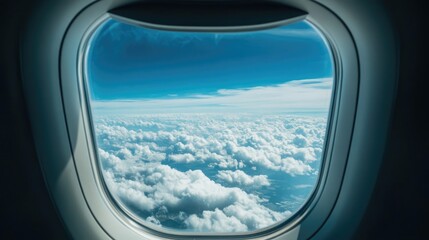 A view from an airplane window, showing the horizon and distant clouds below, capturing the vastness of international flights across the globe.